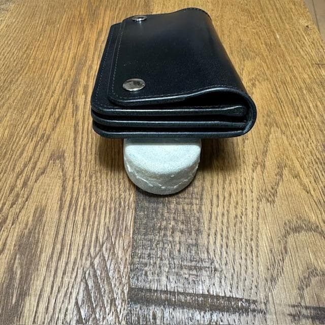 りく　ロングトラッカーウォレット　栃木レザーブラック　シルバー