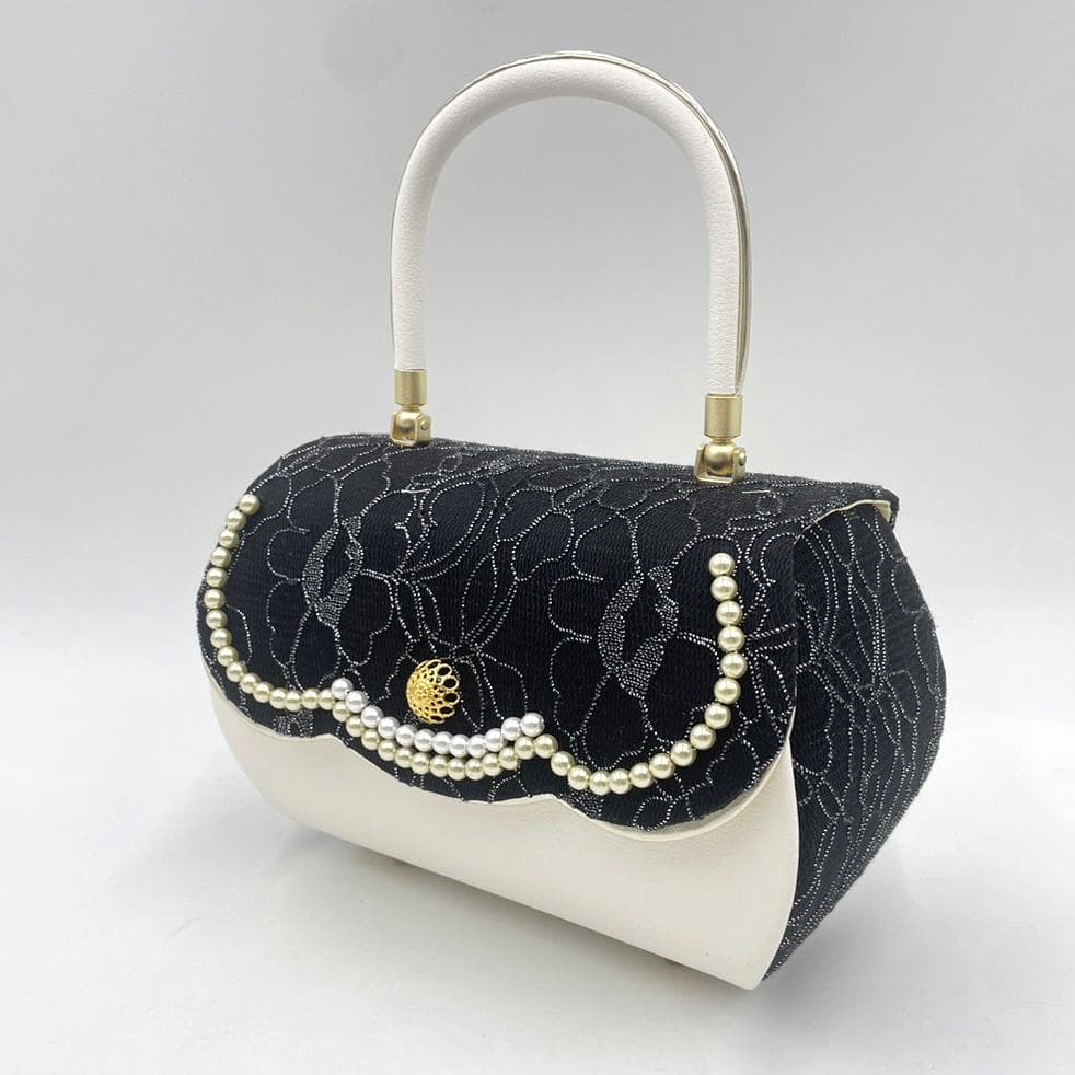 豪華ビーズパール刺繍 本格カブセ 振袖バッグ草履セット ブラック