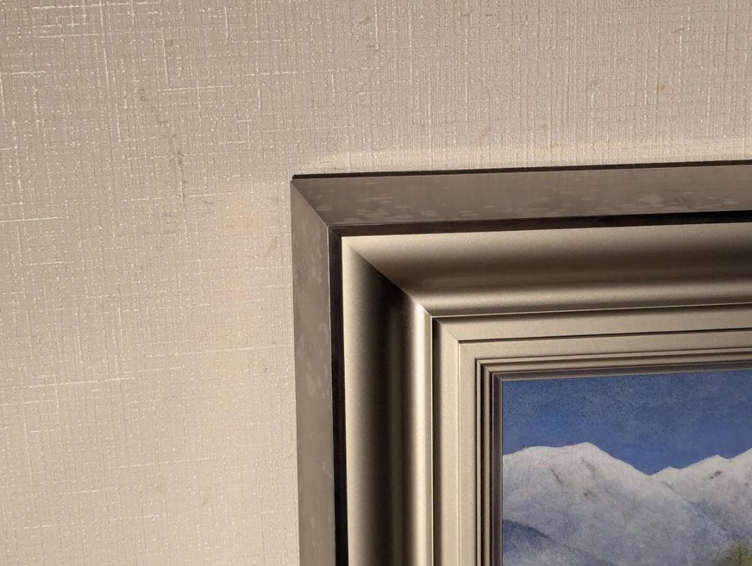 真作】絵画 佐藤昭三 日本画6号 白峰 静寂の山岳風景 箱・黄