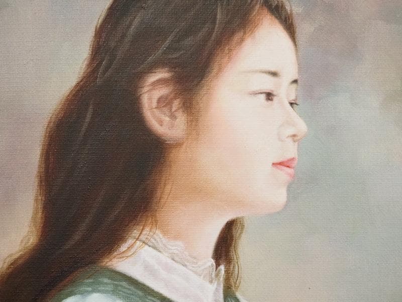 【限定値下げ】油彩画 女性肖像 人物画　油絵　藤井勉　F6　額付き　手描き　肉筆