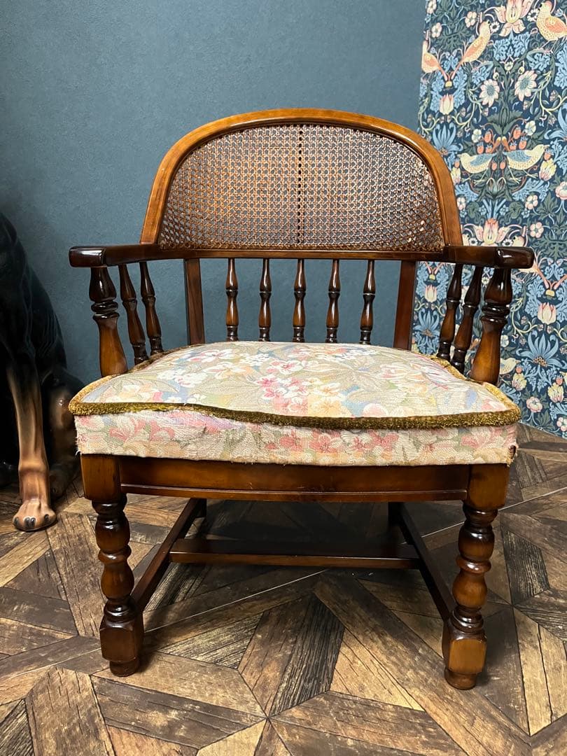 オールドカリモク コロニアル ④ 花柄 アームチェア ダイニングチェア