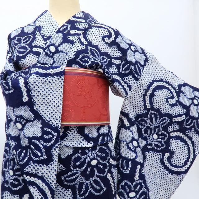 Y3482◆美品 有松鳴海絞り 背・居敷当て付 手縫い 高級浴衣 洗える夏着物