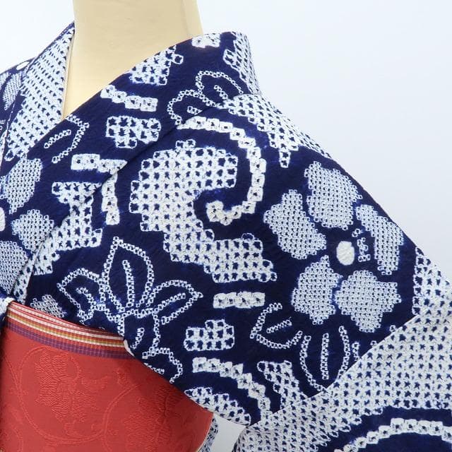 Y3482◆美品 有松鳴海絞り 背・居敷当て付 手縫い 高級浴衣 洗える夏着物