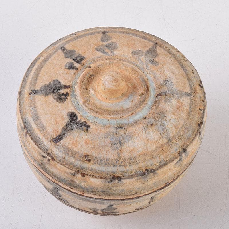 タイ古陶磁 スンコロク 宋胡禄 唐草文 盒子 香合 時代箱付 Z 8540 美術