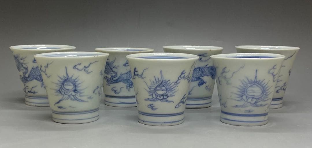 古伊万里　染付　蕎麦猪口　雲龍文　7客 　d916