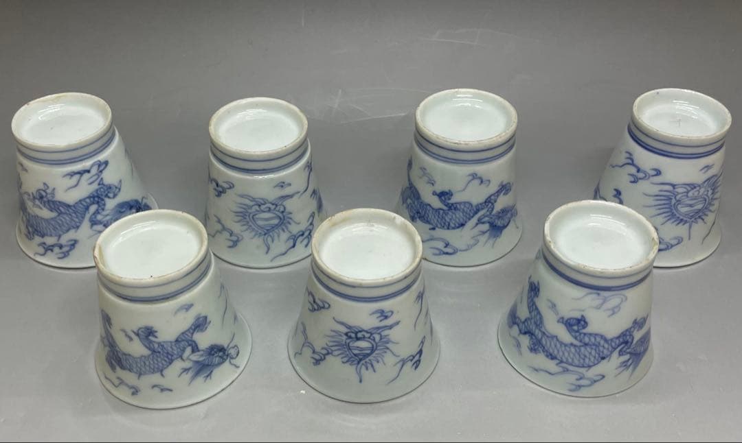 古伊万里　染付　蕎麦猪口　雲龍文　7客 　d916