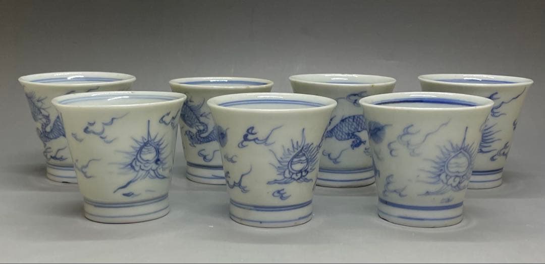 古伊万里　染付　蕎麦猪口　雲龍文　7客 　d916