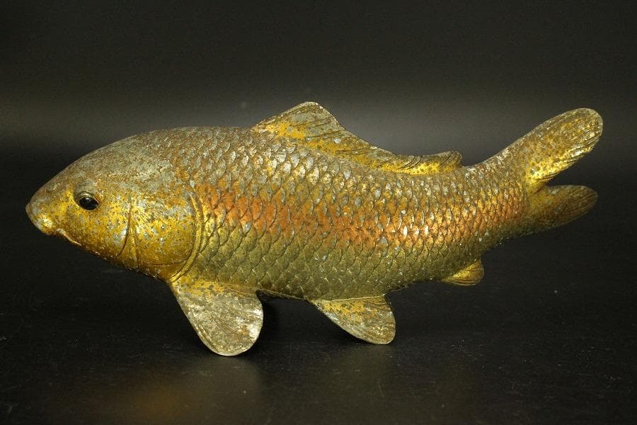 古い 鯉の置物 双魚 錦鯉(ZE457)