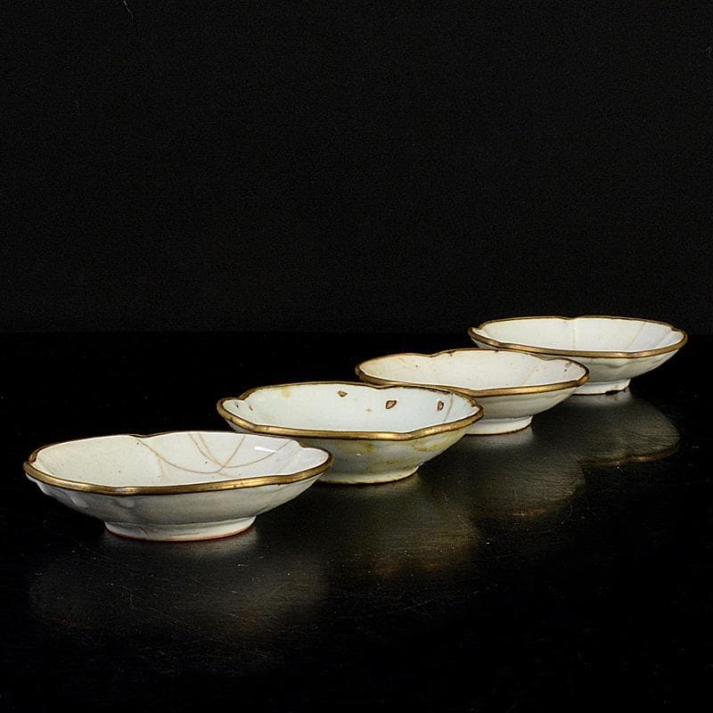 中国 徳化窯 白磁 銅覆輪 輪花皿 四客 V R7320