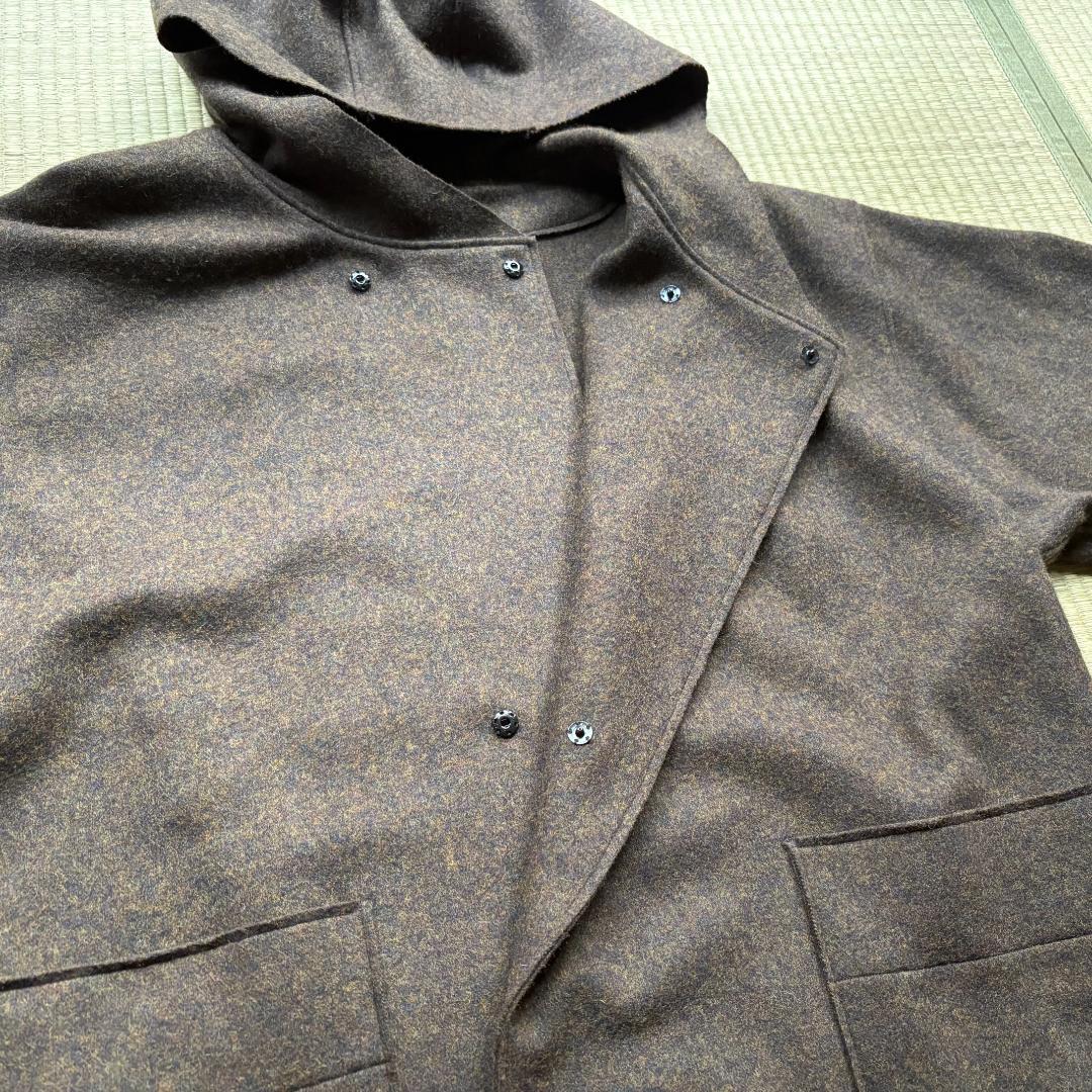 MITTAN 圧縮ウールニットフードコート 緑杢 サイズ2