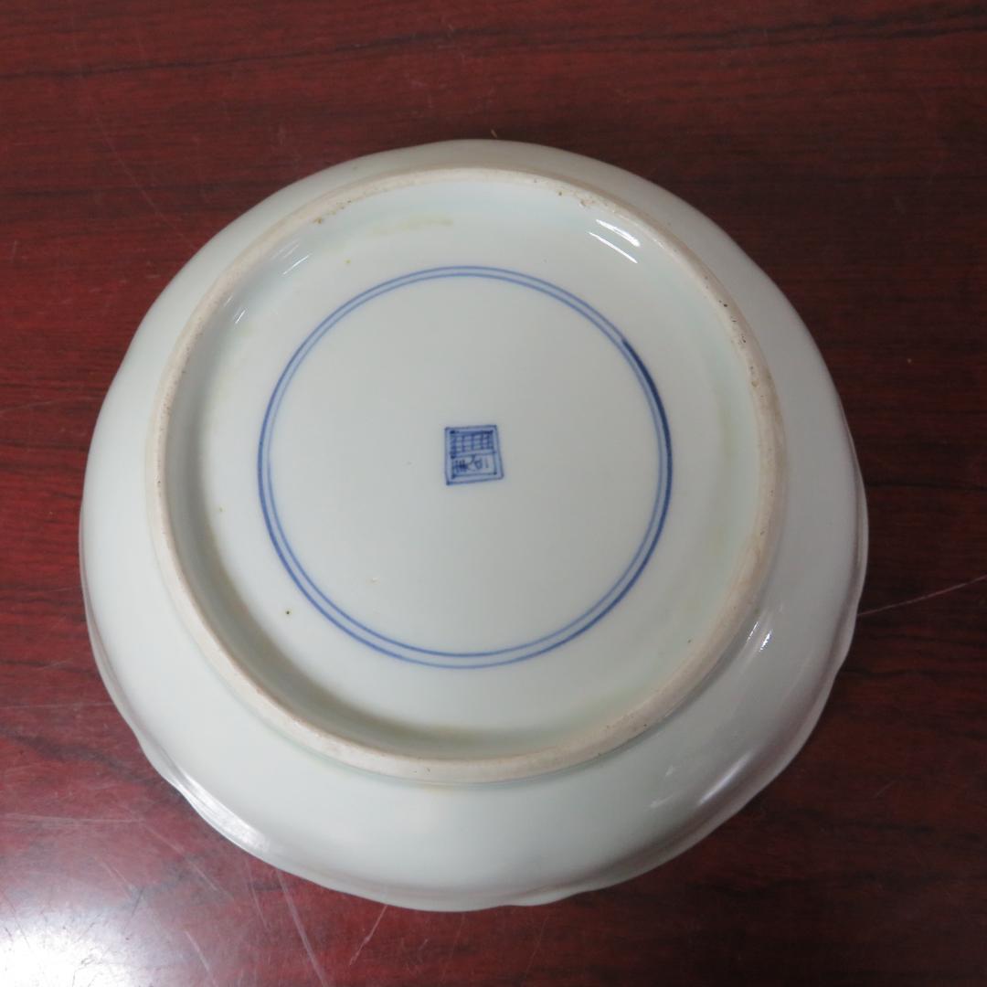 なます皿 鉢 3枚 染付 芙蓉手 花文様 花弁縁 銘 江戸 明治 美品