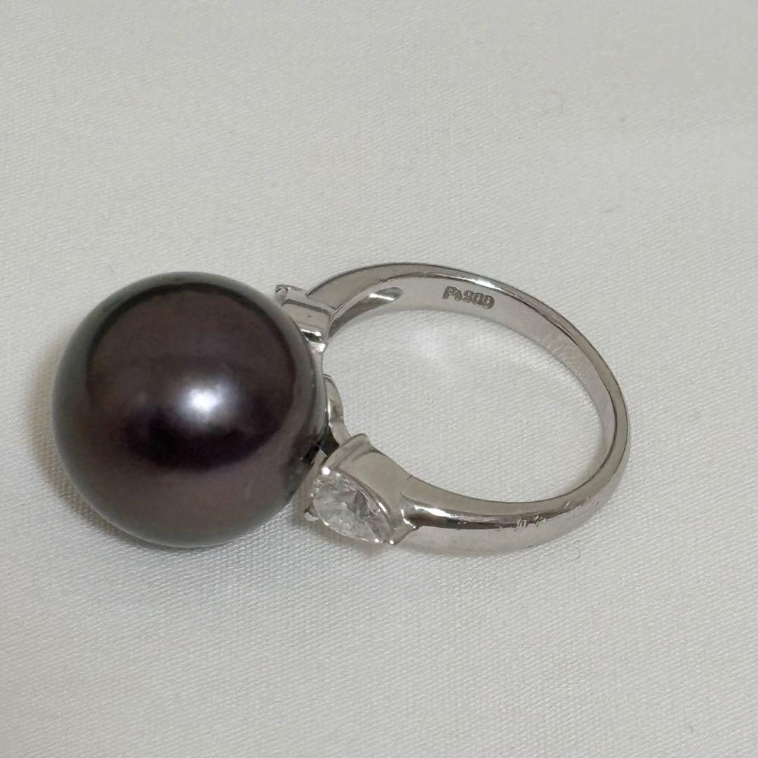 プラチナ ブラックパール ダイヤモンド　指輪 黒蝶真珠 PT900 プラチナ