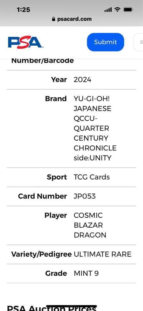 【PSA9:鑑定 3枚】コズミック・ブレイザー・ドラゴン 遊戯王