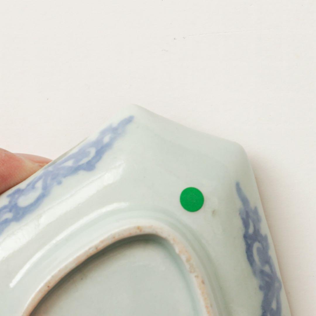 古伊万里　伊万里　江戸　中期　型紙摺　印判手　角入　菱形　変形皿　3客セット販売