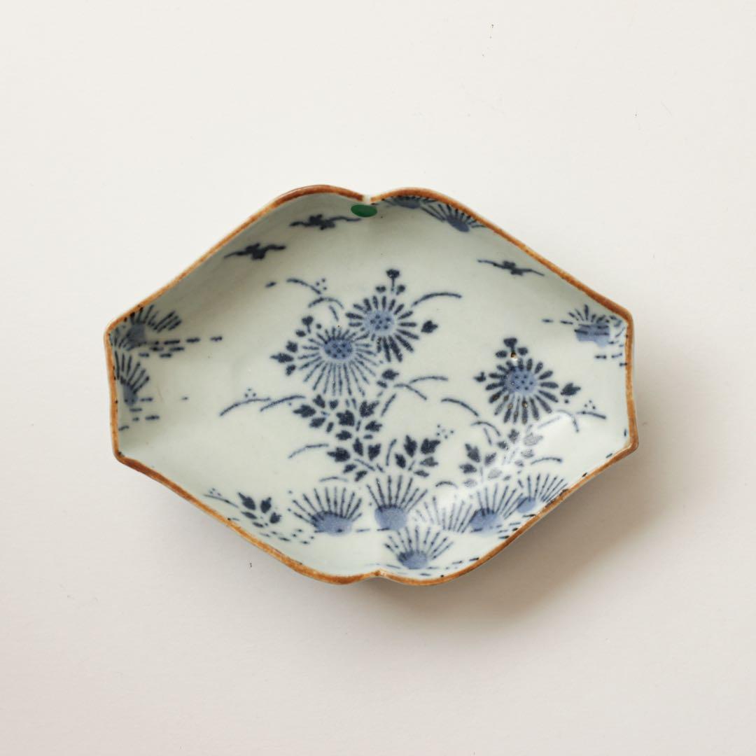 古伊万里　伊万里　江戸　中期　型紙摺　印判手　角入　菱形　変形皿　3客セット販売