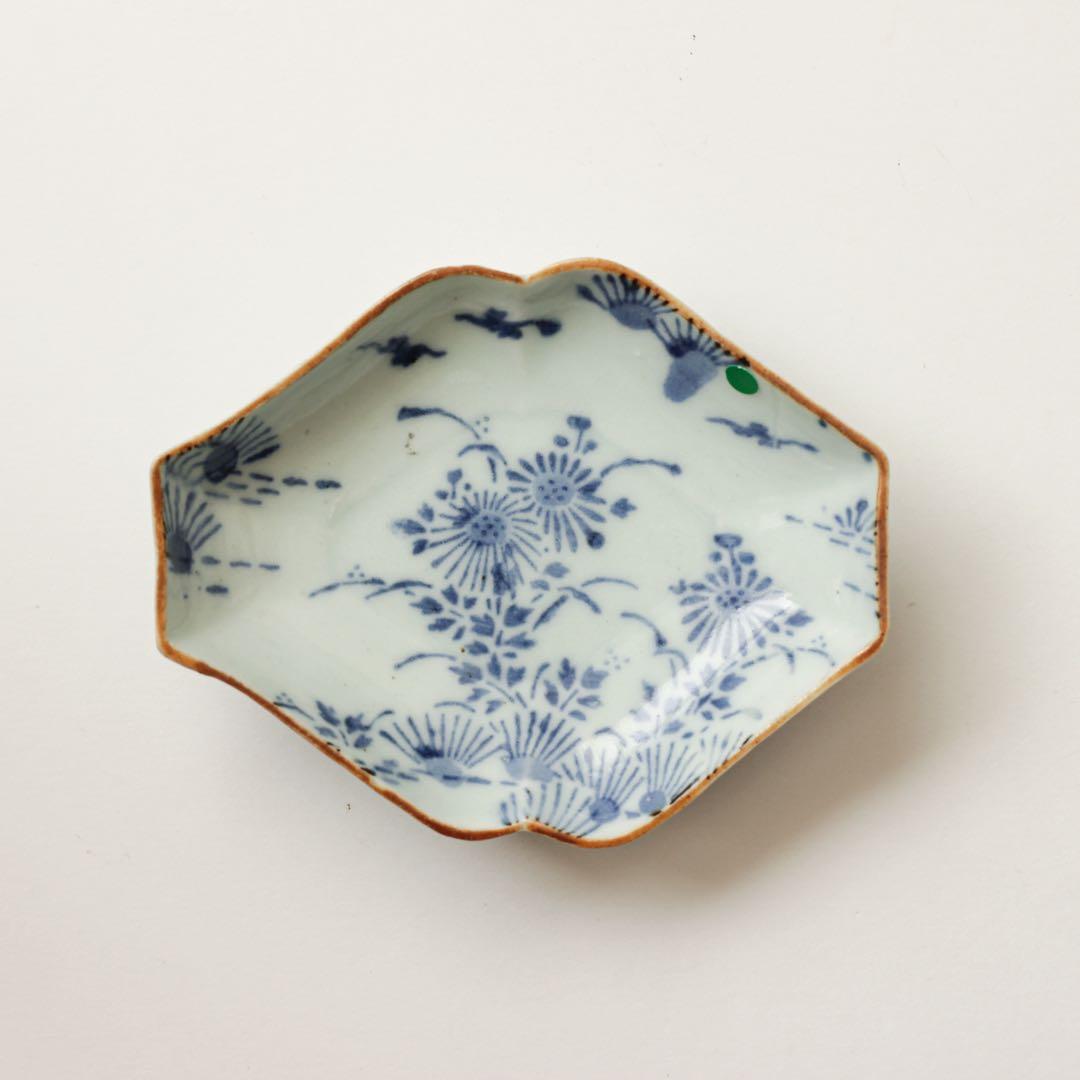 古伊万里　伊万里　江戸　中期　型紙摺　印判手　角入　菱形　変形皿　3客セット販売