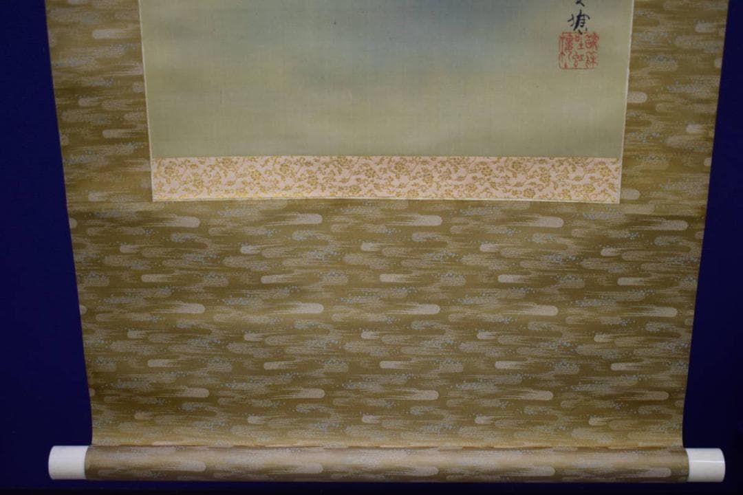 真作/林文塘/春夕/山水桜花図/桐共箱付/布袋屋掛軸HH-915