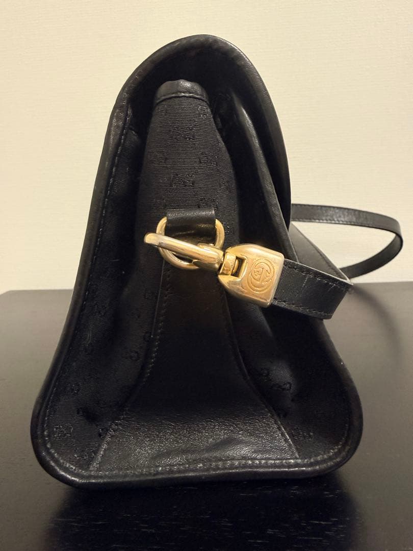 【中古】オールドグッチ GGキャンバス ターンロック 黒※内側難あり