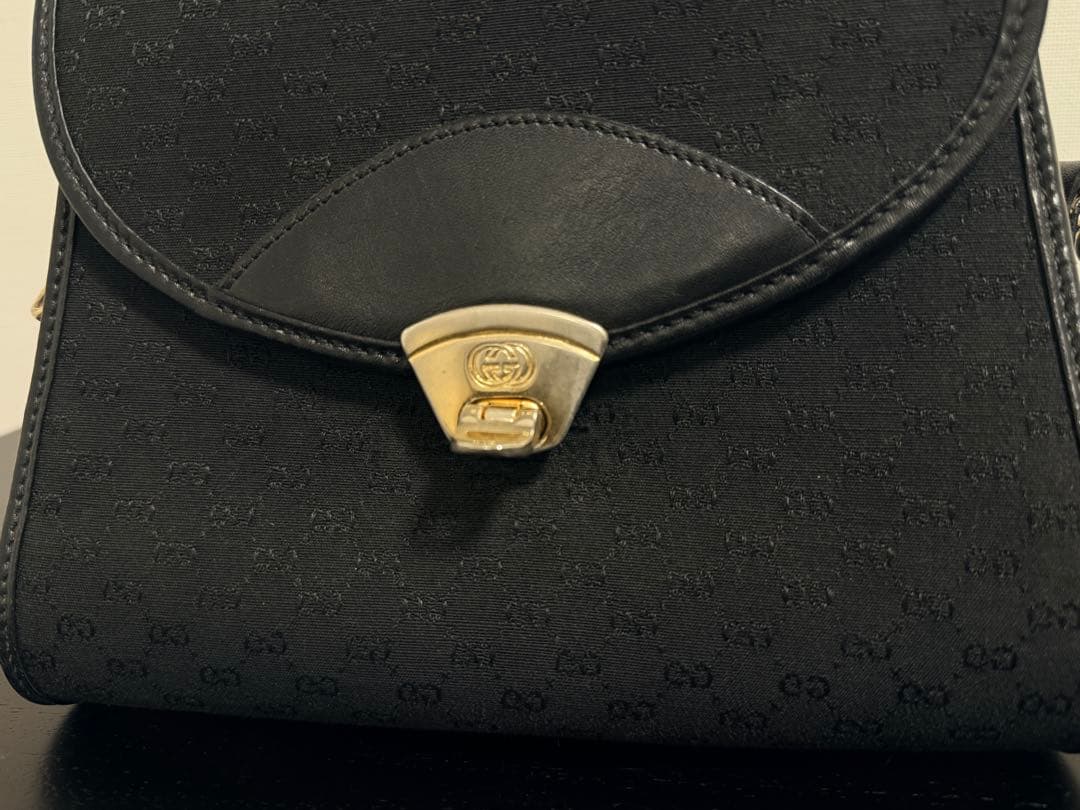 【中古】オールドグッチ GGキャンバス ターンロック 黒※内側難あり