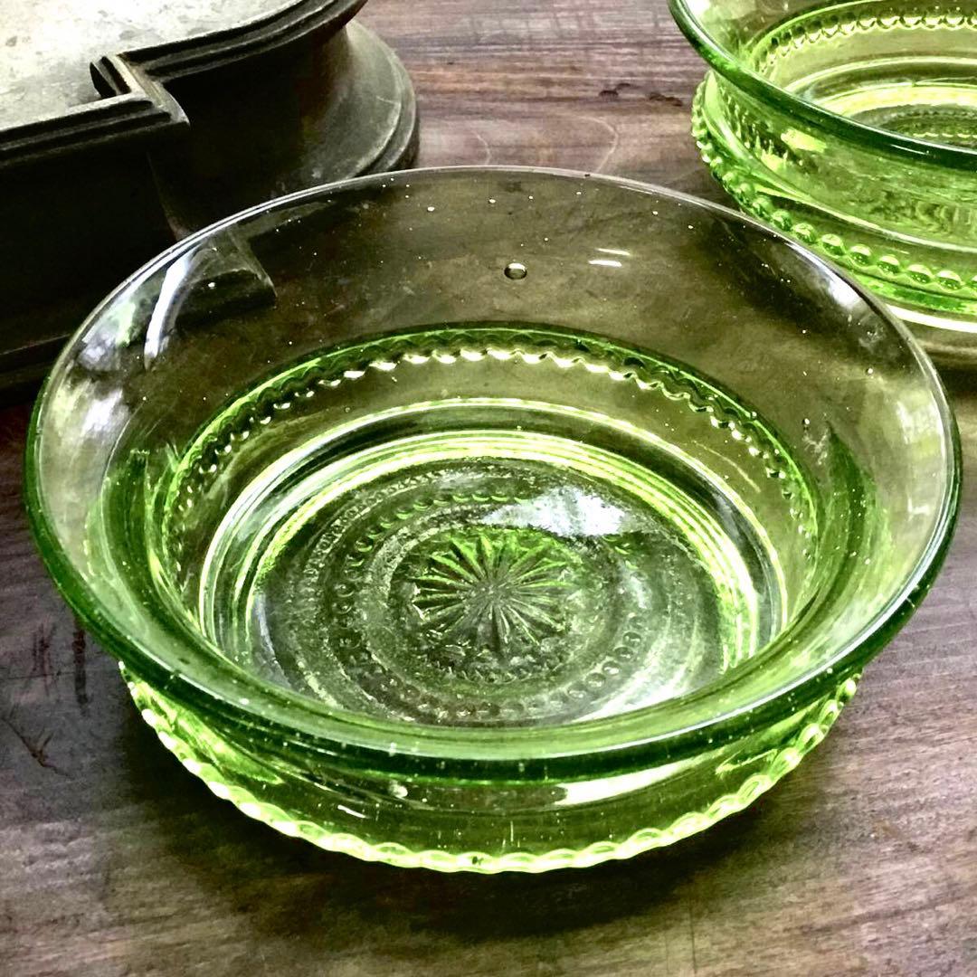 和ガラス◇ウランガラス / 小鉢 / 5個セット◇大正ロマン グリーン ボウル