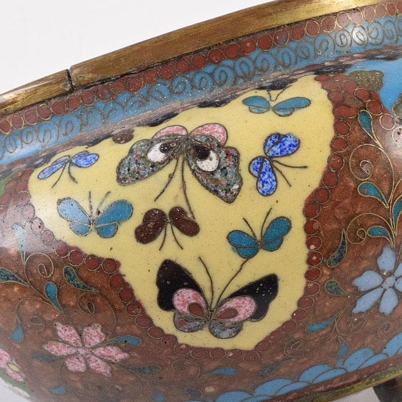 中国 古七宝琺瑯彩 花文 蓋爐 香炉 煎茶碗 3点まとめて