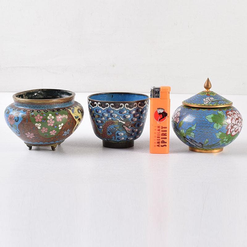 中国 古七宝琺瑯彩 花文 蓋爐 香炉 煎茶碗 3点まとめて V R8616 - メルカリ