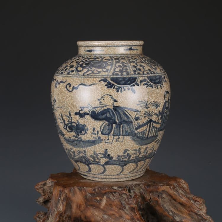 青花人物紋缶 陶磁器 現代工芸品 美術品 装飾品 置物 青花人物紋缶 陶磁器 現代工芸品 美術品 装飾品 置物 青花人物紋缶