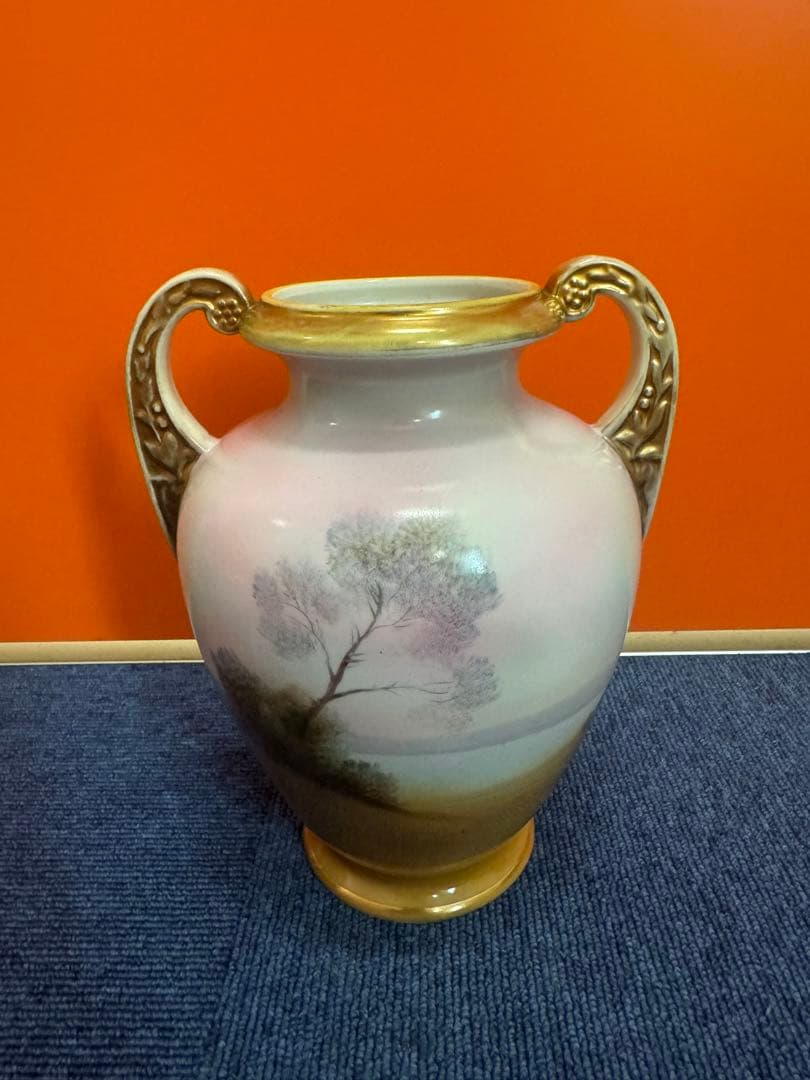 1855 オールドノリタケ 風景画 双耳花瓶 j 1855 オールドノリタケ 風景