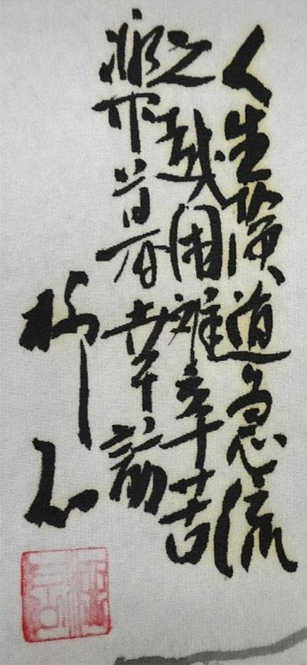 掛軸 柳石『阿蘇山 水墨山水画』絹本 肉筆 共箱付 掛け軸 p051801