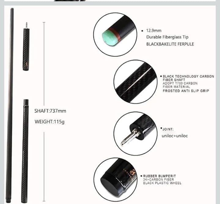 ビリヤード キュー カーボンファイバー 49インチ ロングジャンプキュー