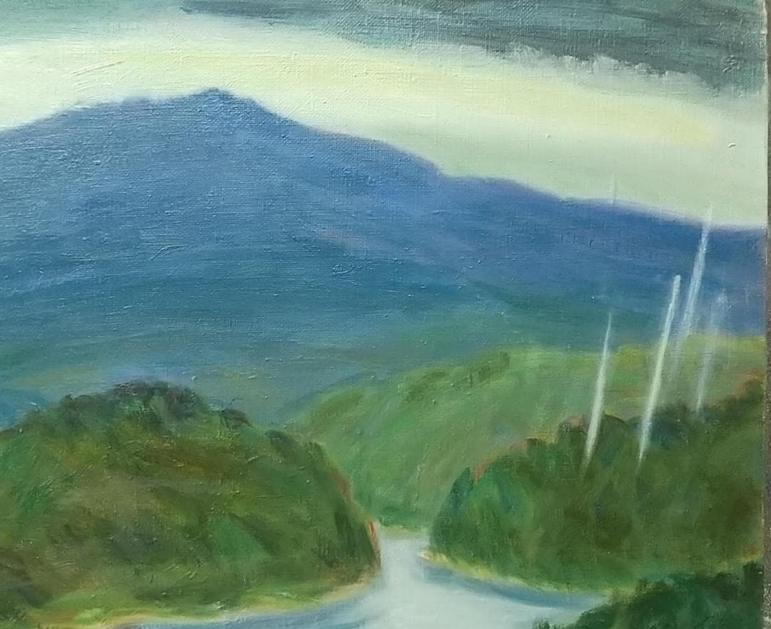 雨の山湖」絵画 油絵 F8