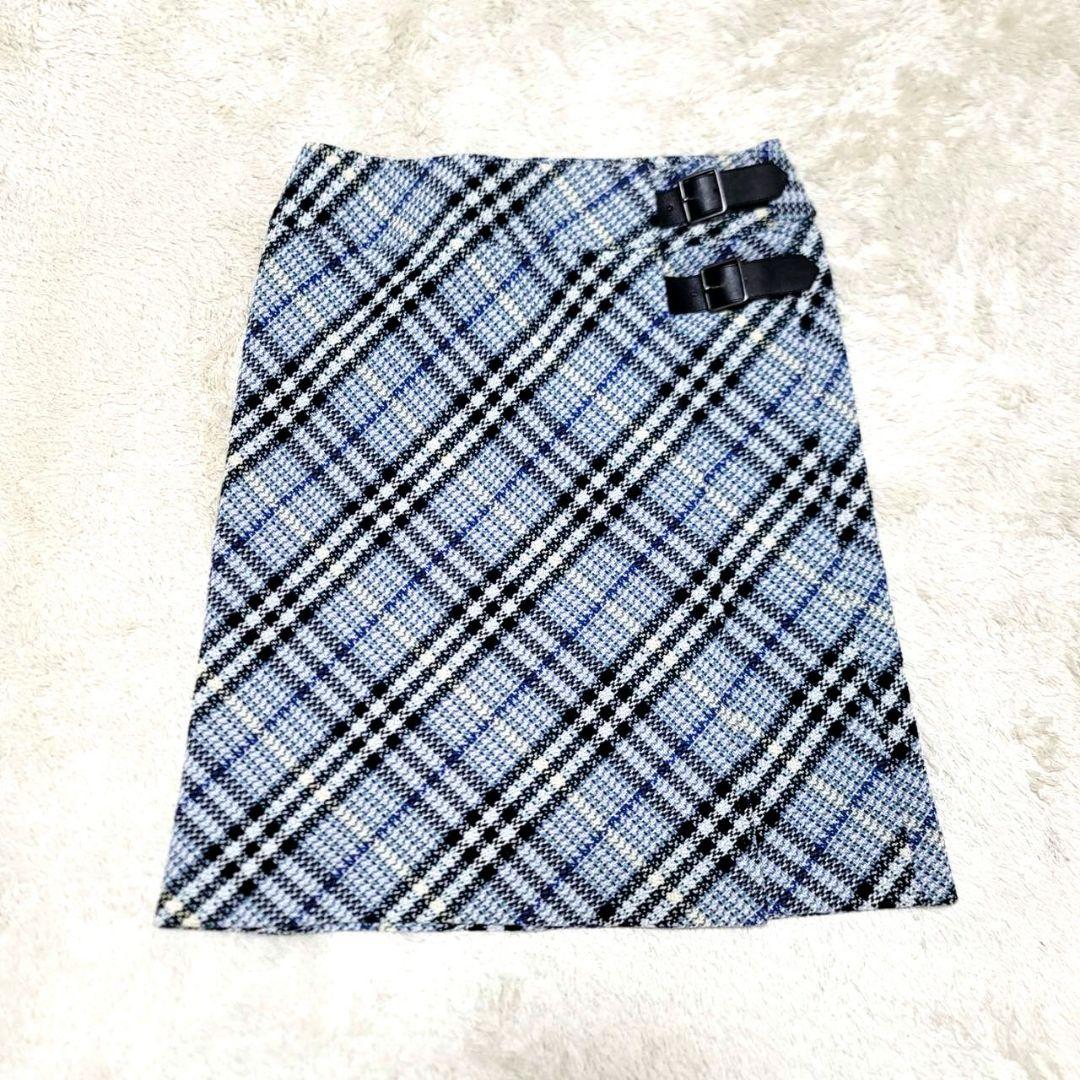 極美品 バーバリーロンドン ラップスカート ノバチェック 44 ブルー系