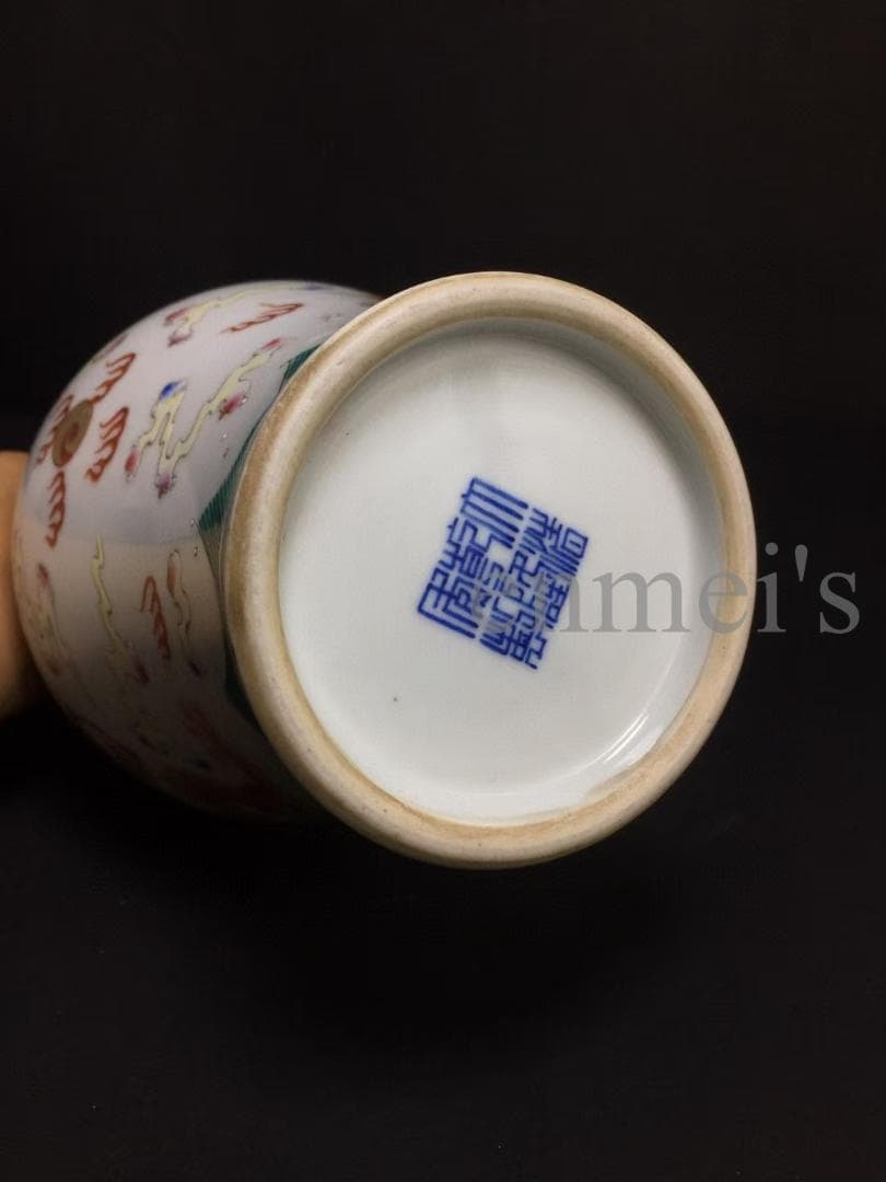 中国古美術・旧蔵乾隆御用款・珐琅彩鎏金瓶・龍鳳彩絵・陶磁器・花瓶・