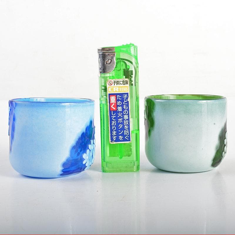 ガラス工芸 睦彰銘 花文 盃 一對 C R6831