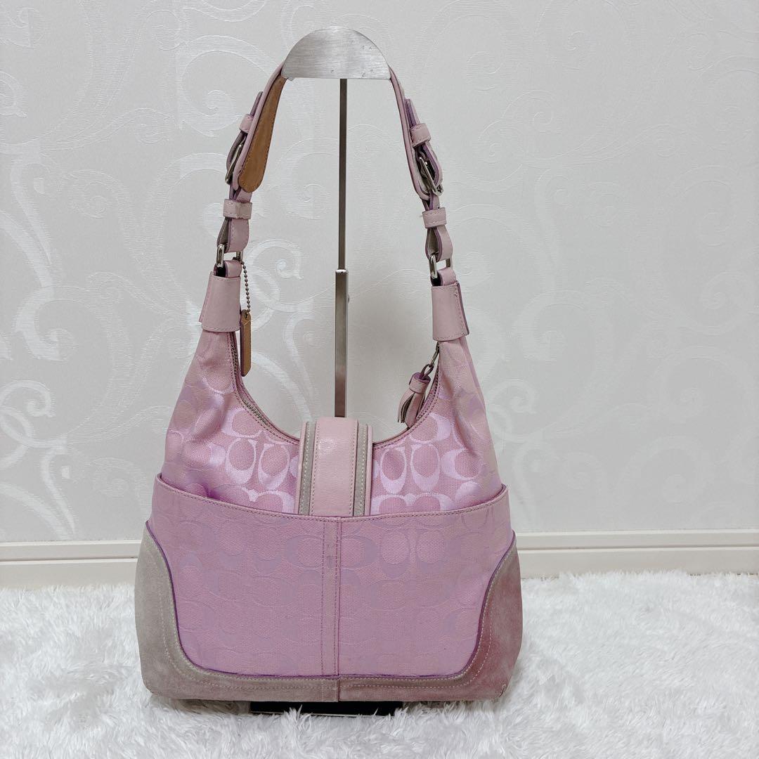 【希少色】COACH シグネチャー ショルダーバッグ ピンク レザー 6824