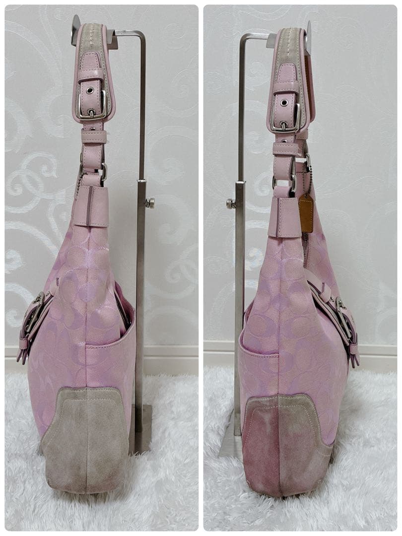 【希少色】COACH シグネチャー ショルダーバッグ ピンク レザー 6824