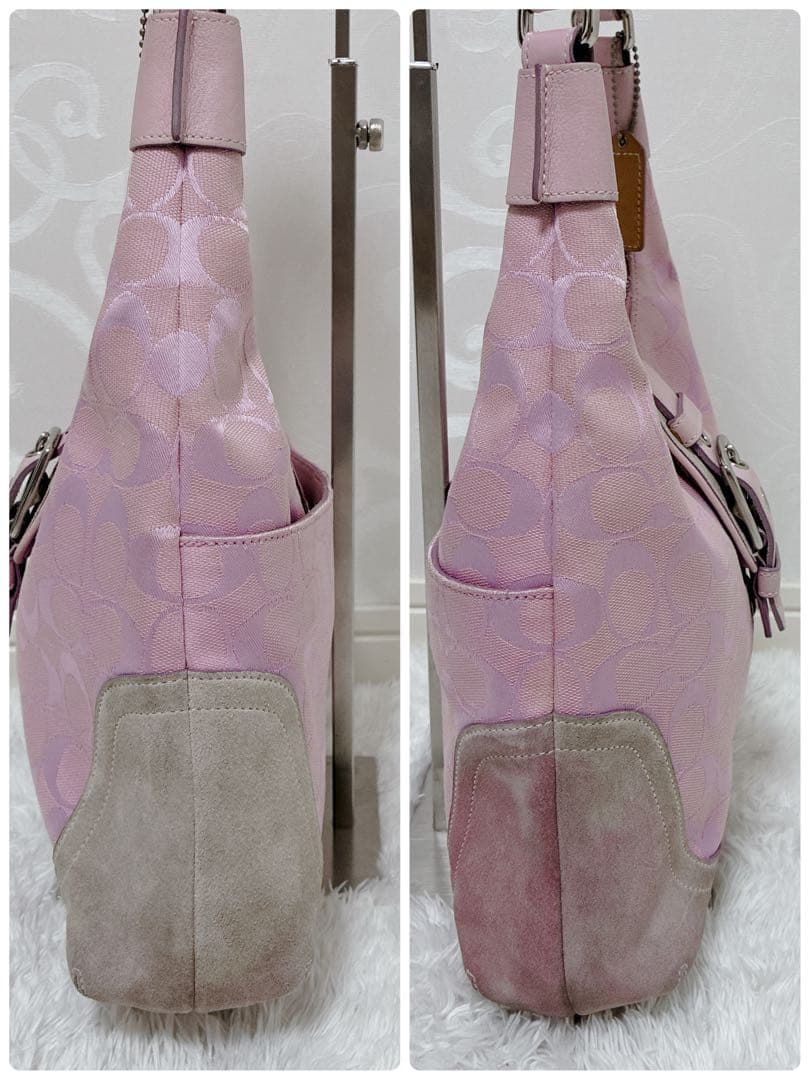 【希少色】COACH シグネチャー ショルダーバッグ ピンク レザー 6824