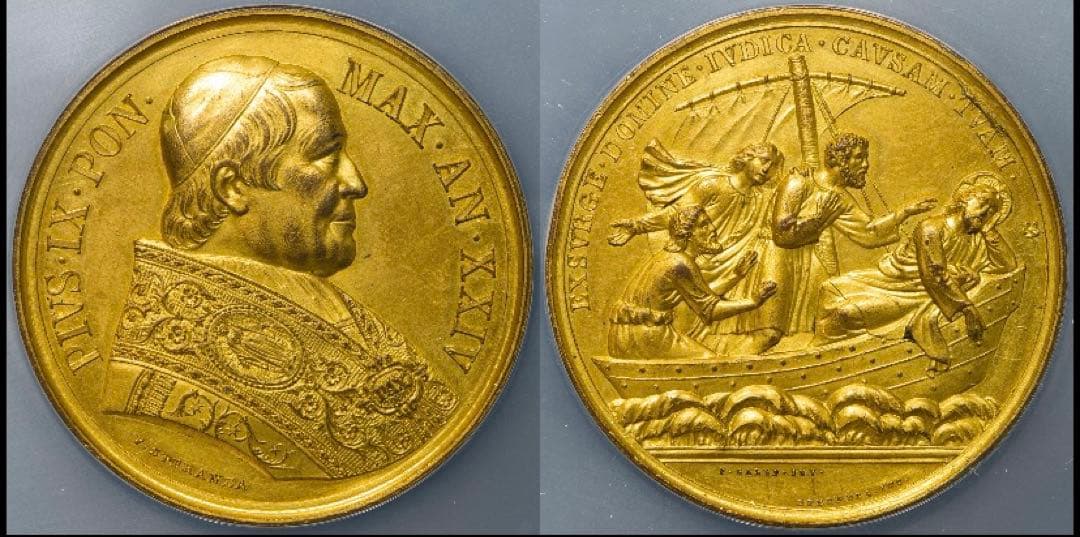 おまとめ対象❗️1869年 ピウス9世 金メッキGILDメダル 特大スラブ入り