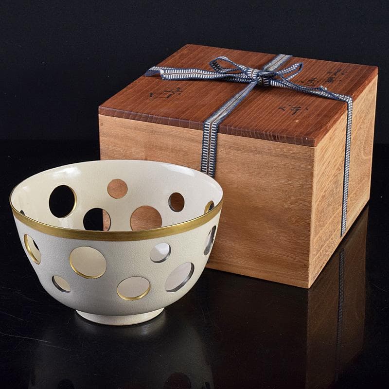 北大路魯山人作　金銀水玉透かし鉢　菓子鉢　共箱　D　R8520 北大路魯山人作 金銀水玉透かし鉢 菓子鉢 共箱 D R8520