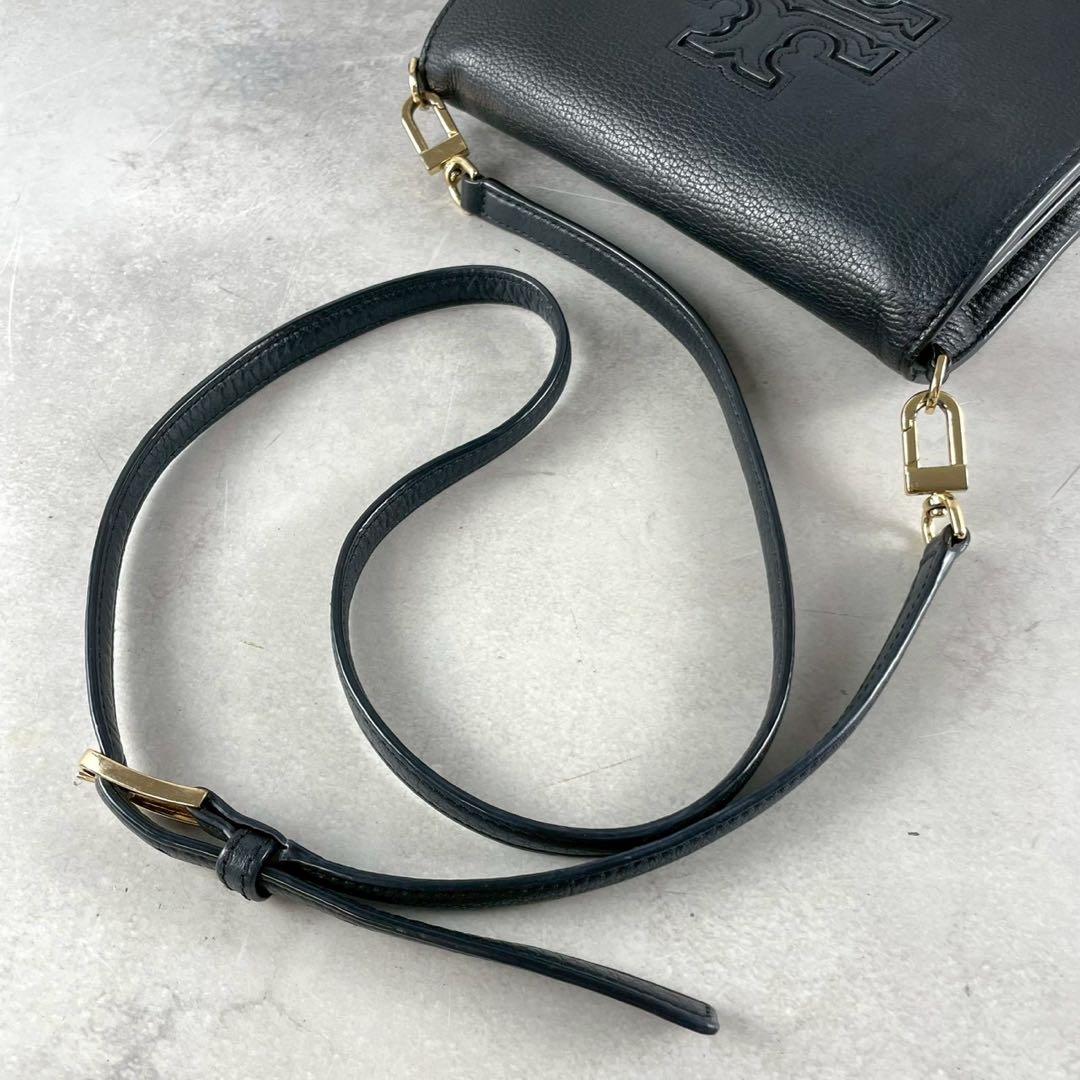 ✨美品✨トリーバーチ　ショルダーバッグ ウォレット　Tロゴ　レザー　ブラック