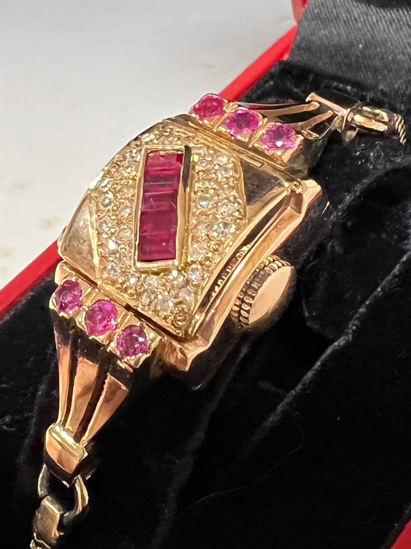 アンティークレディースウォッチ◇カクテルウォッチ◇ルビー　ダイヤ　14K 14金 ROLEX ロレックス 14金 ダイヤモンド アンティークカクテルウォッチ