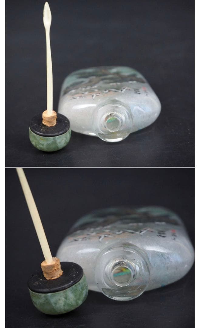 送料無料 作家サインあり 手書き鳳凰・松鶴図 内画鼻煙壺 時代物 本物保証