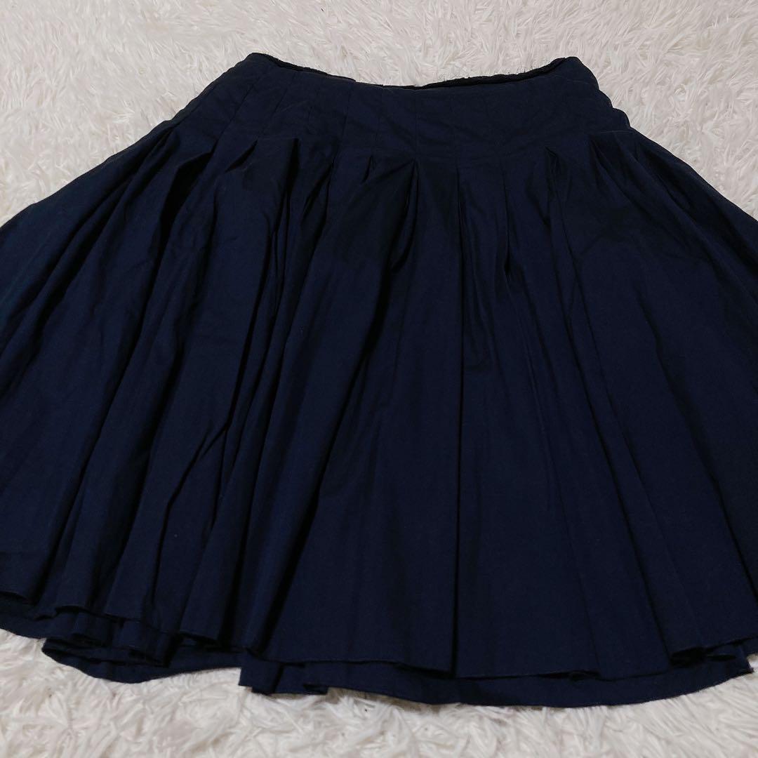 PRADA プラダ 紺 膝丈 コットン フレア プリーツスカート サイズ42