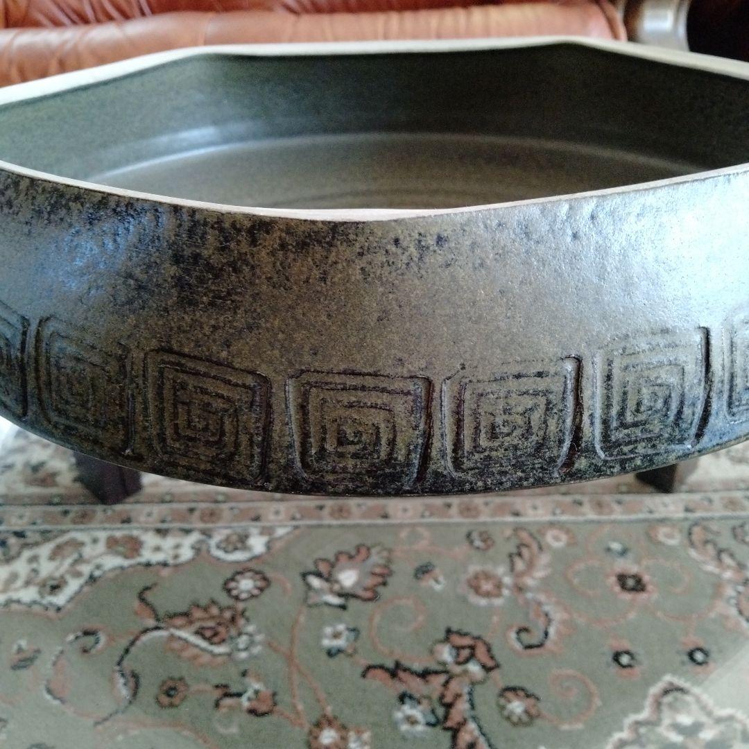 最終値下げ旧蔵中国骨董【超大水盤 青磁五菱洗】在銘有美しいコレクション