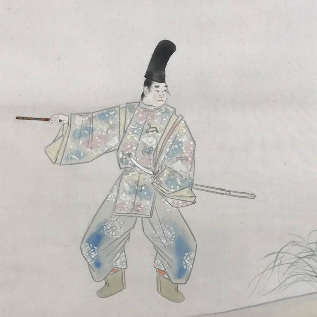 真作】福田恵一/市原野図/人物図/横物/掛軸/名家伝来/AD-668