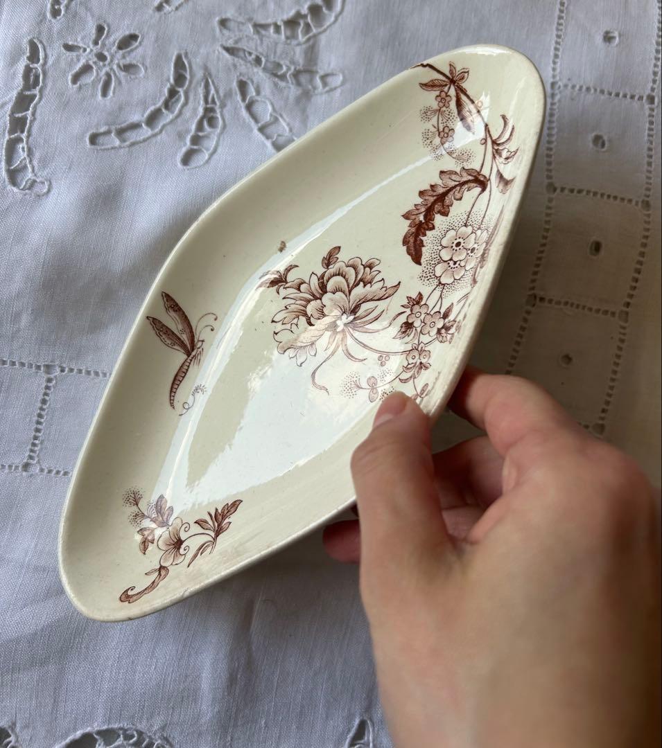 ブラウン　ラヴィエ セピア　ボタニカル　ジャポニズム　　フランス　アンティーク