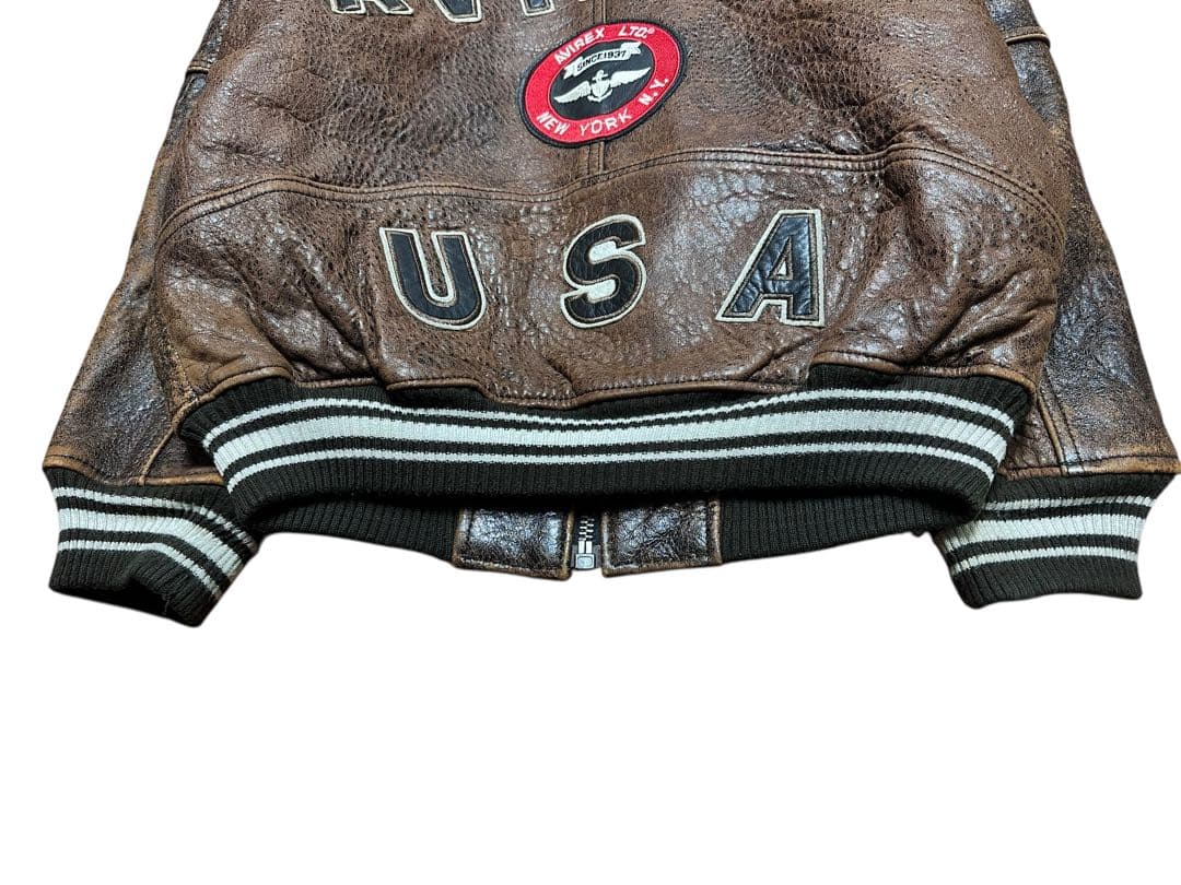 希少！90´s AVIREXアヴィレックス オールレザースタジャン ブラウンXS