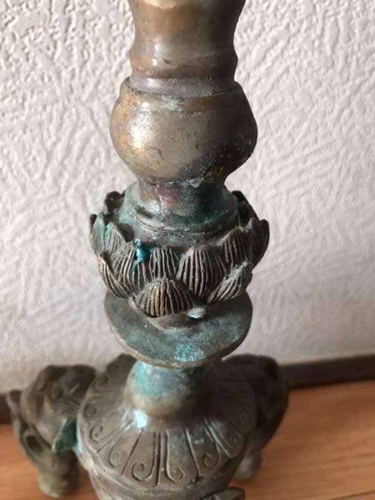 燭台，古銅製，古美術品，旧家藏出し，兩個重3300克