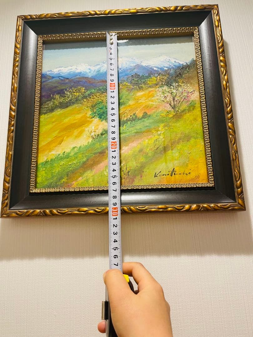 国立秀雄『安曇野山畑』油絵直筆風景画裏書サイン高級額装