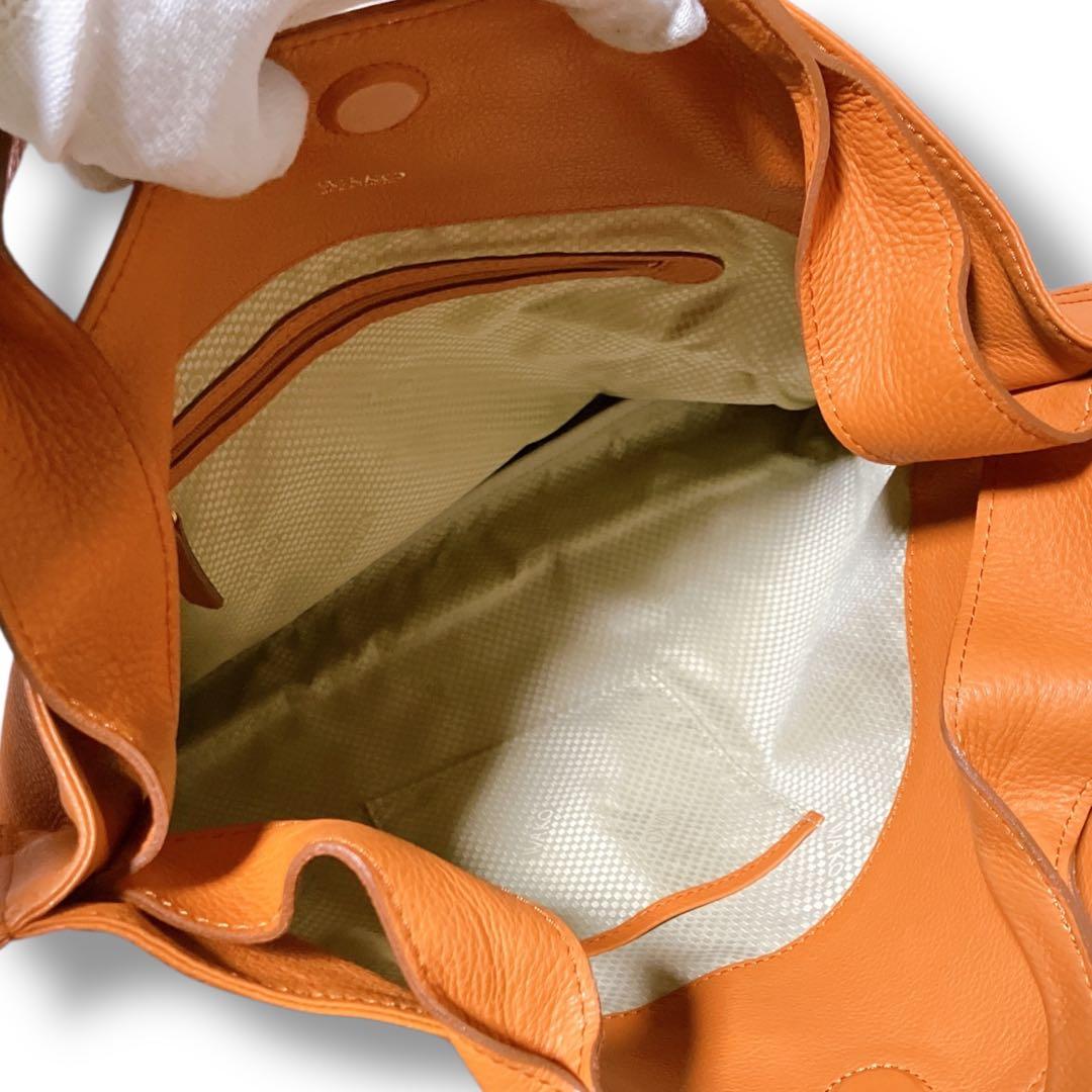 銀座和光 WAKO ワコー A4収納可 オールシボレザー ハンドバッグ オレンジ